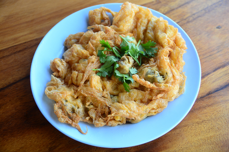 Thai style omelet, quick and easy menu, famous street food of Thailandの写真素材