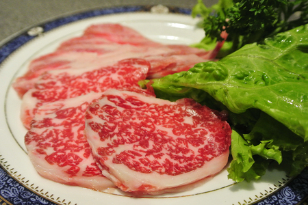 Wagyu beef with garlic,salt and pepper/Wagyu beef,  Japanese beefの写真素材