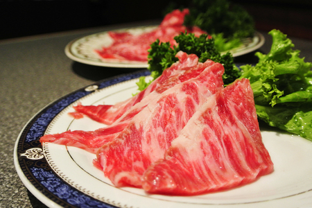 Wagyu beef with garlic,salt and pepper/Wagyu beef,  Japanese beefの写真素材