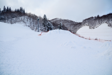 Mountain skiing and snowboarding in Gala Yazawa Snow Resort, Niigata, Japanの写真素材