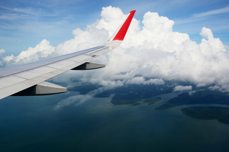 Tropical group of islands in Thailand as seen on window through window of an aicraft. Top viewの写真素材