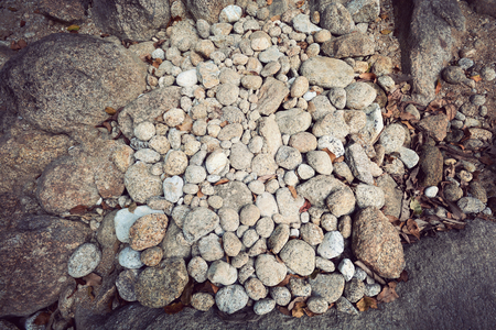 Background of stone wall texture ,Vintage style,Vintage style, rock and stone ground close up. texture background top viewの写真素材