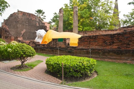 The Reclining Buddha at  Ayutthaya old city in Thailand.の写真素材