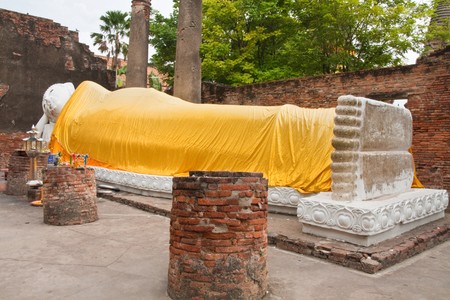 The Reclining Buddha at  Ayutthaya old city in Thailand.の写真素材