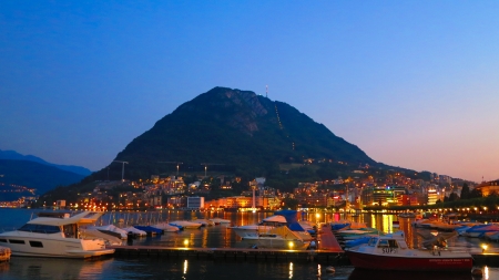 night time Luganoの写真素材