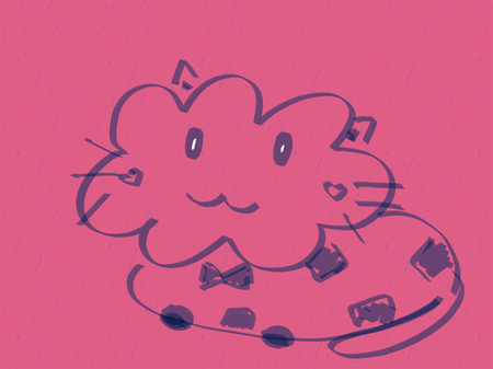 cute cat, hand drawing style on ping backgroundの写真素材