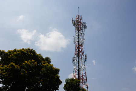 Telecommunications equipment - directional mobile phone antenna dishes. Wireless communication.の写真素材