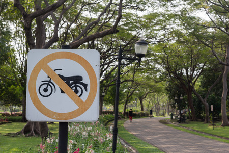 no driving Motorcycle Signs in the parkの写真素材