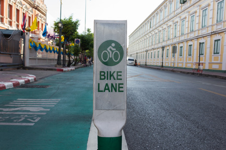 bicycle lane beside the road in the city.の写真素材