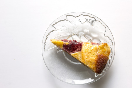 Delicious almond pie closeup at the table. top viewの写真素材