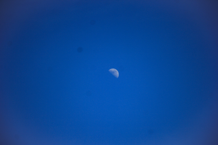 An image of the first-quarter moon in blue sky,の写真素材