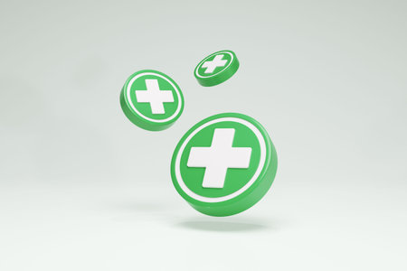 3D Rendering Hospital Icon Symbols Perspective Set View Green Color Backgroundの写真素材