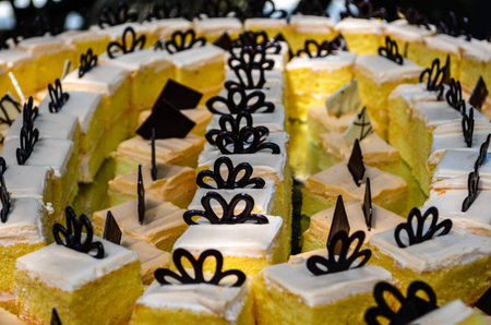 Cake with black and white chocolateの写真素材