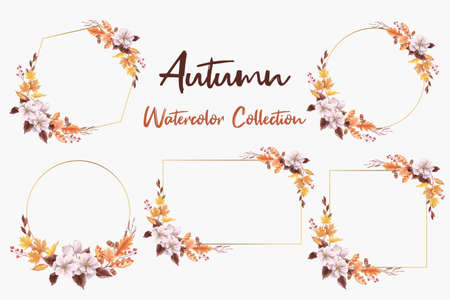 Watercolor autumn frames with leaves and acornsのイラスト素材
