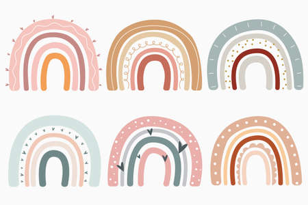 Cute pastel color rainbows collectionのイラスト素材