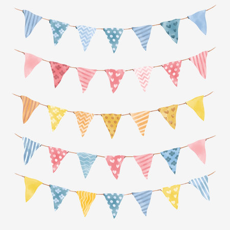 Watercolor flags and bunting garlands for decorationのイラスト素材