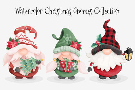 Watercolor Christmas Gnomes Collectionのイラスト素材