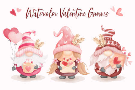 Watercolor valentine gnomes collectionのイラスト素材