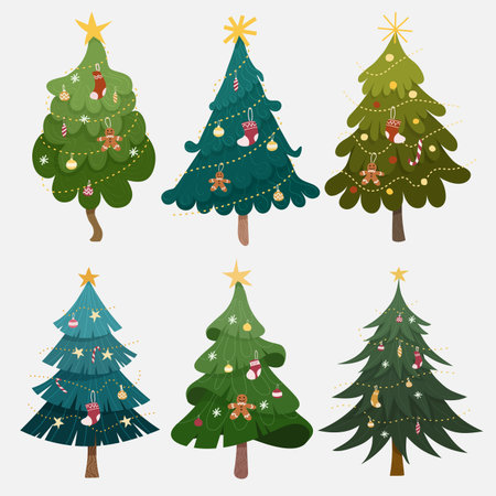 Hand drawn flat christmas trees collectionのイラスト素材