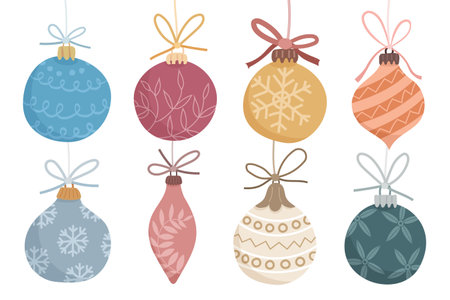 Hand drawn flat christmas ball collectionのイラスト素材