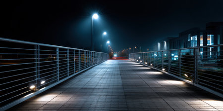 Night bridge pedestrian bridge modern bridge urban bridge city bridge architecture empty walkwayの素材