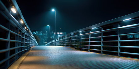 Night bridge modern architecture pedestrian walkway urban light empty path calm night bridgeの素材