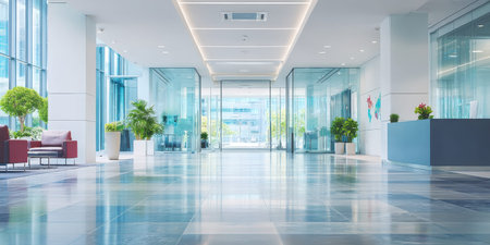 Modern lobby interior glass corridor office calm atmosphereの素材
