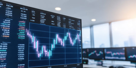Stock market chart trading screen financial data office technology vibrant stock market chartの素材