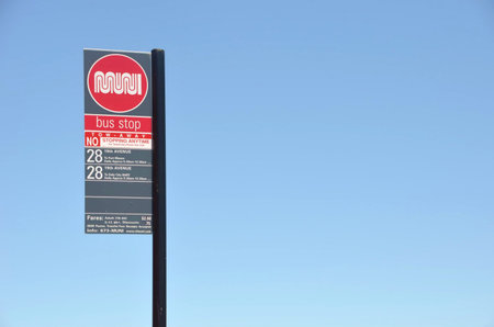 Muni Bus Stop in San Franciscoのeditorial素材
