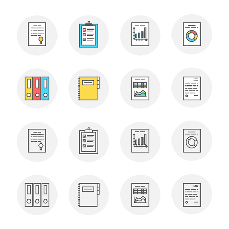 Conceptual icon set of office documents. Modern design flat icon with outline colored and transparent for web sites and applications, vector illustrationのイラスト素材