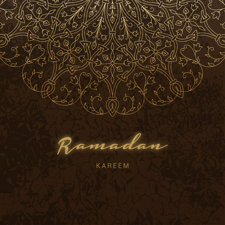 Ramadan Kareem greeting card Islamic holiday. Vector illustration brown background with floral pattern.のイラスト素材