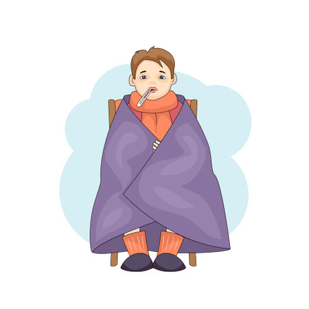 Young male character with colds isolated on white backgroundのイラスト素材