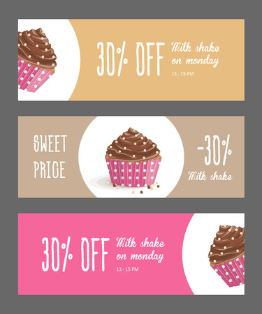 Set of horizontal narrow banners with cake illustration.のイラスト素材