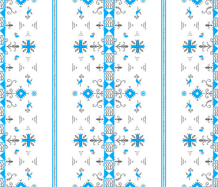 Isolated seamless pattern. Stylized Russian folklore. Red bird under the sun among flowers and grass...