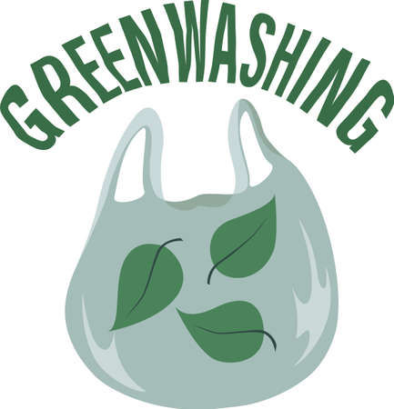 Plastic shopping bag with green leaves. Green washing. Zero waste. Vector flat illustration.のイラスト素材