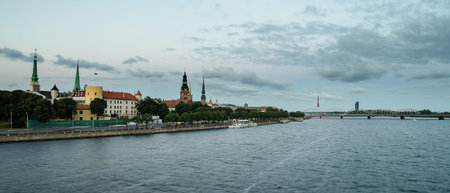Riga  Latvia   in the evening   The view from Daugava river