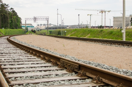 Railway and factory next to Klaipeda, Lithuaniaの写真素材