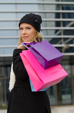 Young woman with shopping bagsの写真素材