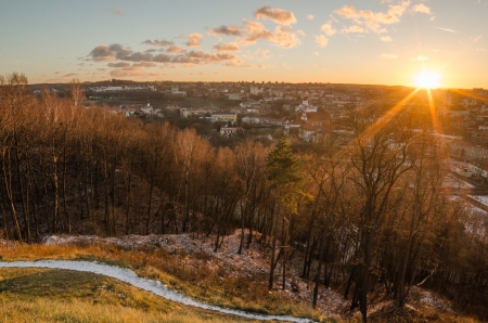 First days of winter in Vilnius, Lithuania  The sunsetの写真素材