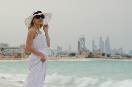 Young woman in the beach of Dubai  United Arab Emirates の写真素材