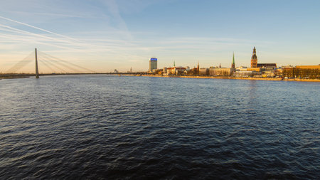 Riga  Latvia   in the evening   The view from Daugava riverの写真素材
