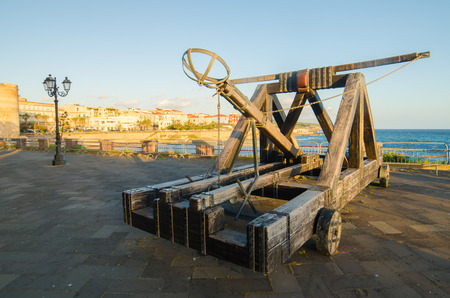 Alghero, Sardinia Island, Italy in the sunset  Defensive wall  Catapult in the downtown of the cityの写真素材