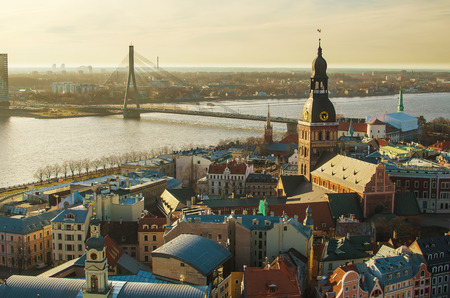 Old Town of Riga  Latvia   in the evening   The view from St Peter s Churchの写真素材