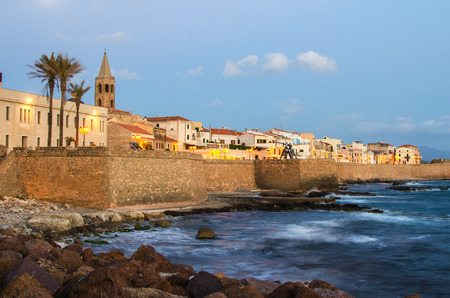 Alghero, Sardinia Island, Italy in the sunset  Defensive wall の写真素材
