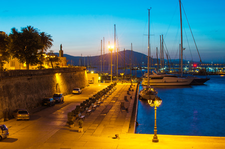 Old Town of Alghero, Sardinia Island, Italy in the sunset  Defensive wall  の写真素材