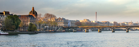 Seine river and Old Town of Paris (France) in the morningの写真素材