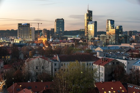 Aerial view of Vilnius, Lithuania, in the sunset. New center of the cityの写真素材