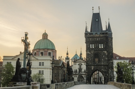 Prague, Czech Republic: Charles or Karluv Bridge in the sunriseの写真素材