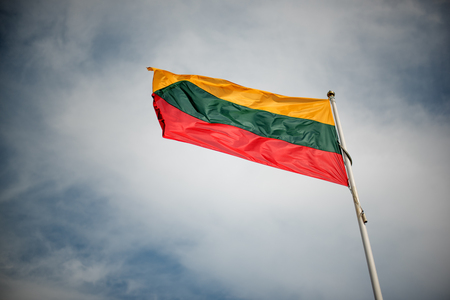 Flag of Lithuania over the Tower of Gediminas の写真素材