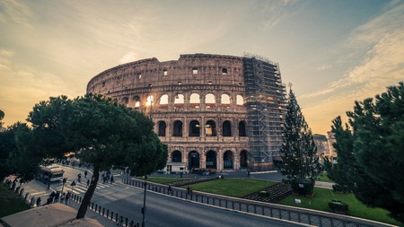 Rome, Italy: Colosseum, Flavian Amphitheatre, in the sunriseの写真素材